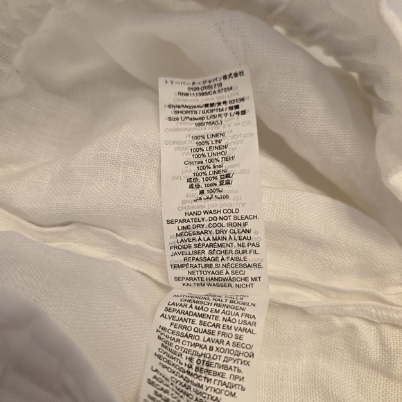 Tory Burch White 100% Linen Drawstring Paperbag Waist Coverup Shorts Size Large - Picture 8 of 8